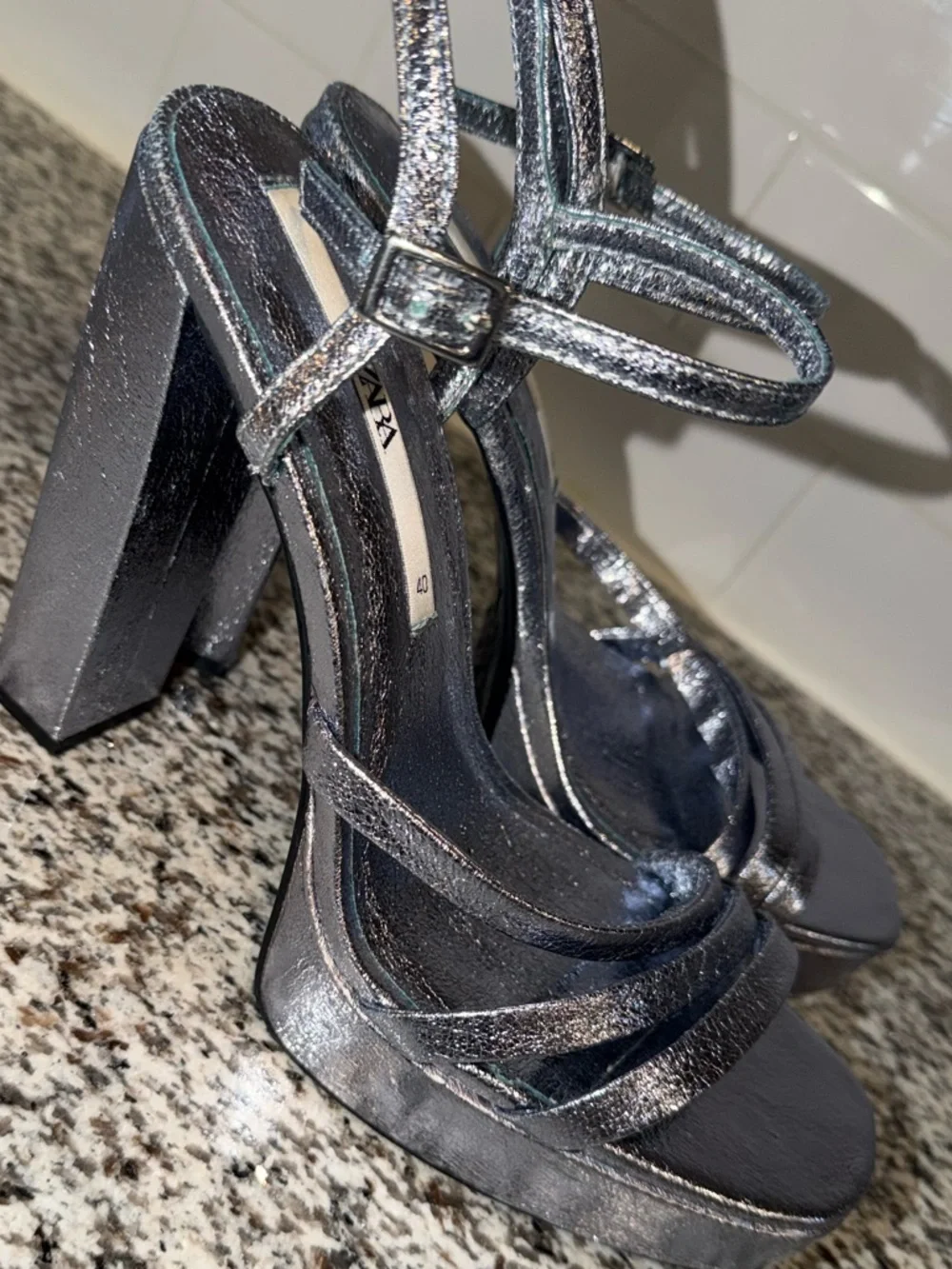 Zara Blue Metallic Platform Strappy Heels size 40 / US size 9 🩵 - Picture 6 of 13